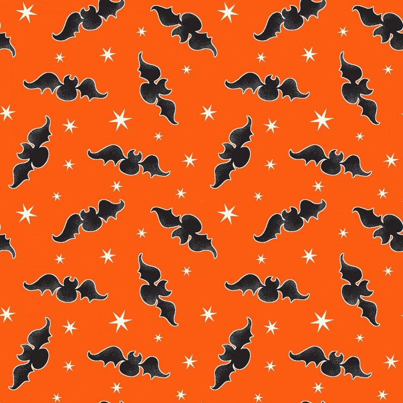 Here We Glow Orange Tossed Bats Glow In The Dark Fabric