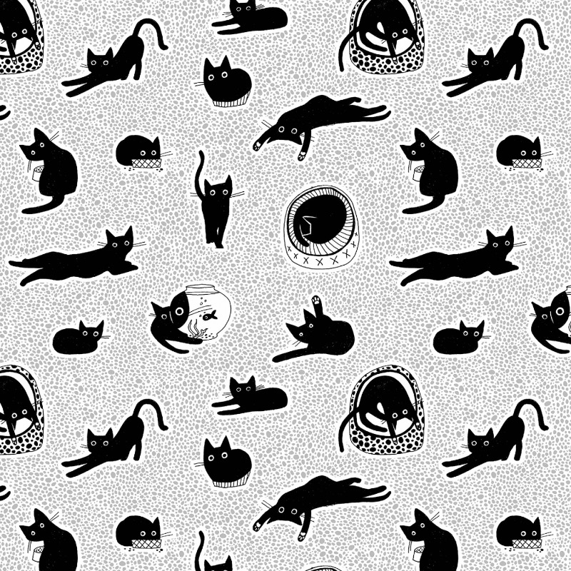 Lounging Black Cats Fabric