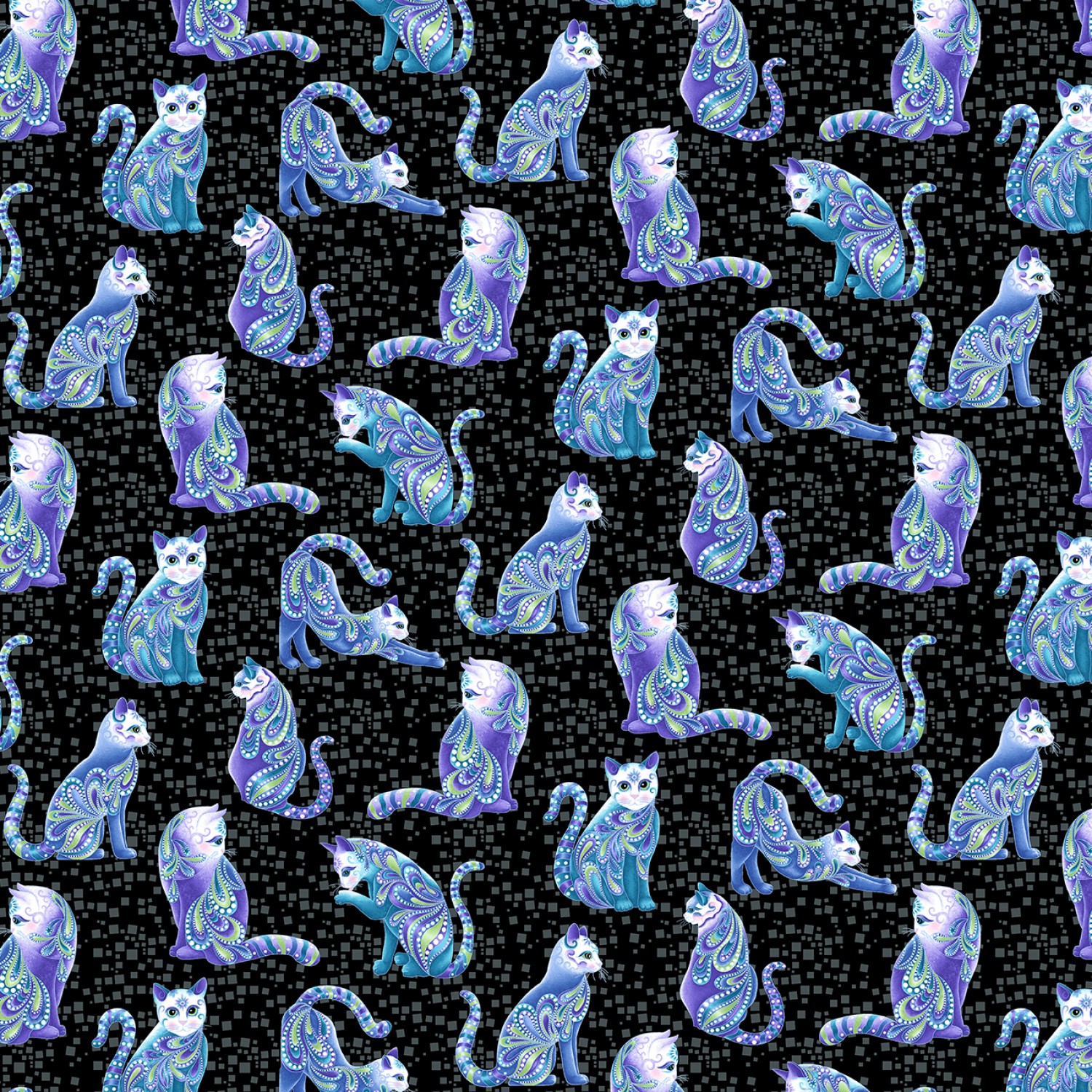 Arist O Cats Catitute Singing the Blues Fabric with Metallic