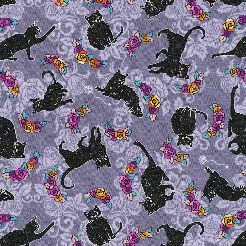 Cats Shadow Spooky Halloween Fabric With Glitter