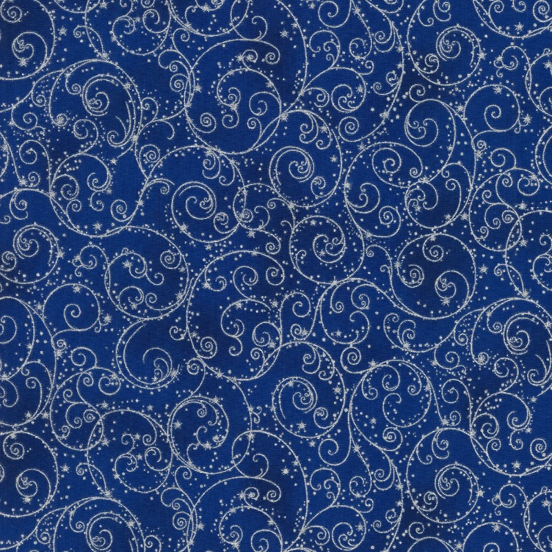 Holiday Flourish 14 Fine Swirls Navy with metallic Fabric