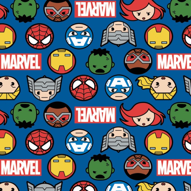 Blue Marvel Kawaii Hero Faces Fabric