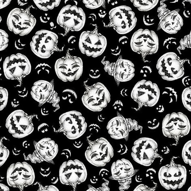 Hocus Pocus  Tossed Pumpkins Glow In The Dark Fabric