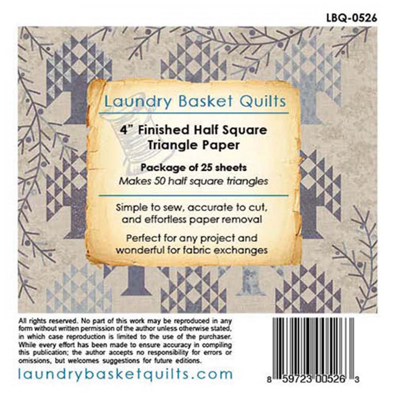 Laundry Basket Quilts Half Square Triangle Paper 4in .0528