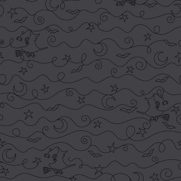 Hometown Halloween Charcoal Loopy Lines Fabric
