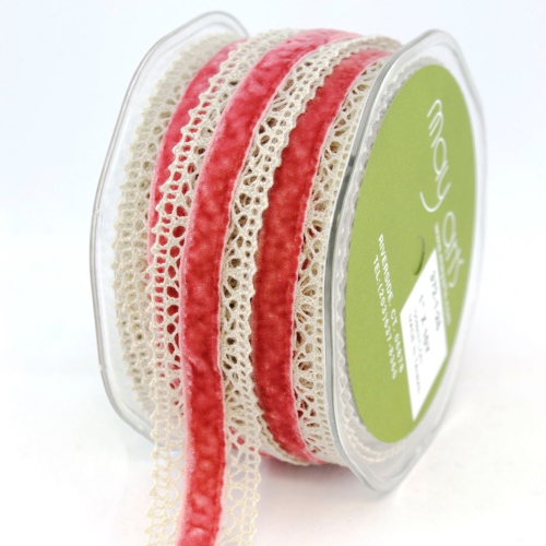 Velvet / Lace Ribbon Bright Pink