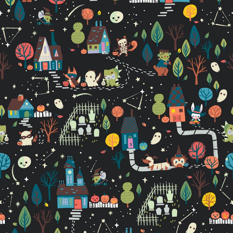 Tiny Trick or Treaters Main Charcoal Fabric