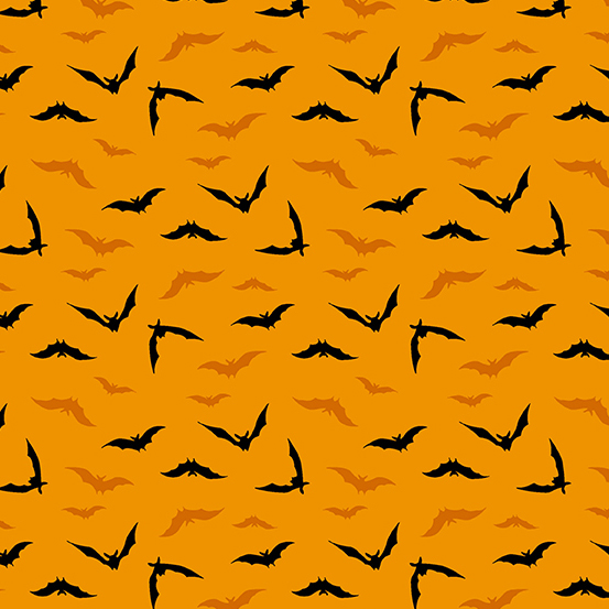 Midnight Haunt Night Flight Bats Fabric - Orange