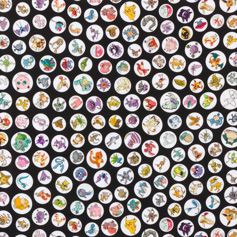 Pokemon Black Character Circles Fabric