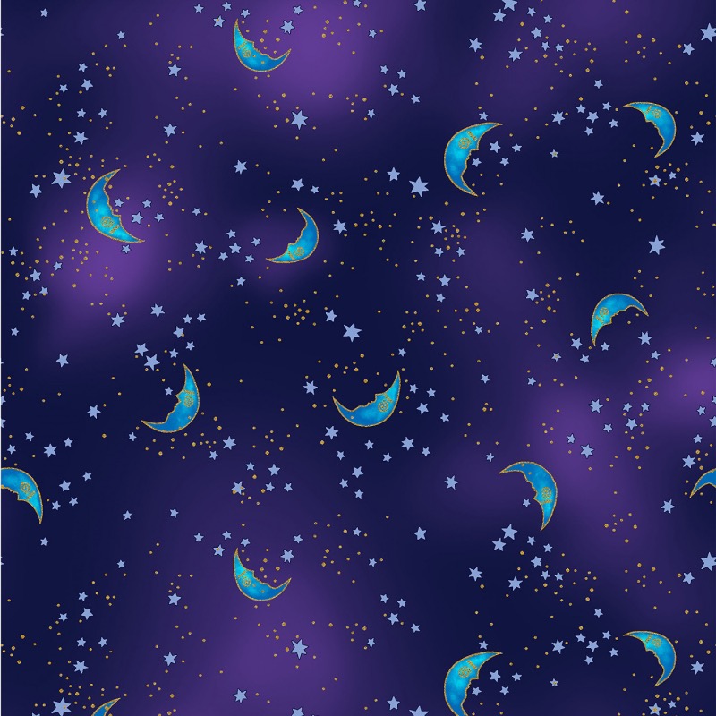 Laurel Burch Celestial Magic Dark Purple Moons with Metallic