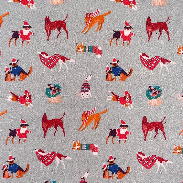 Christmas Dogs Silver Fabric