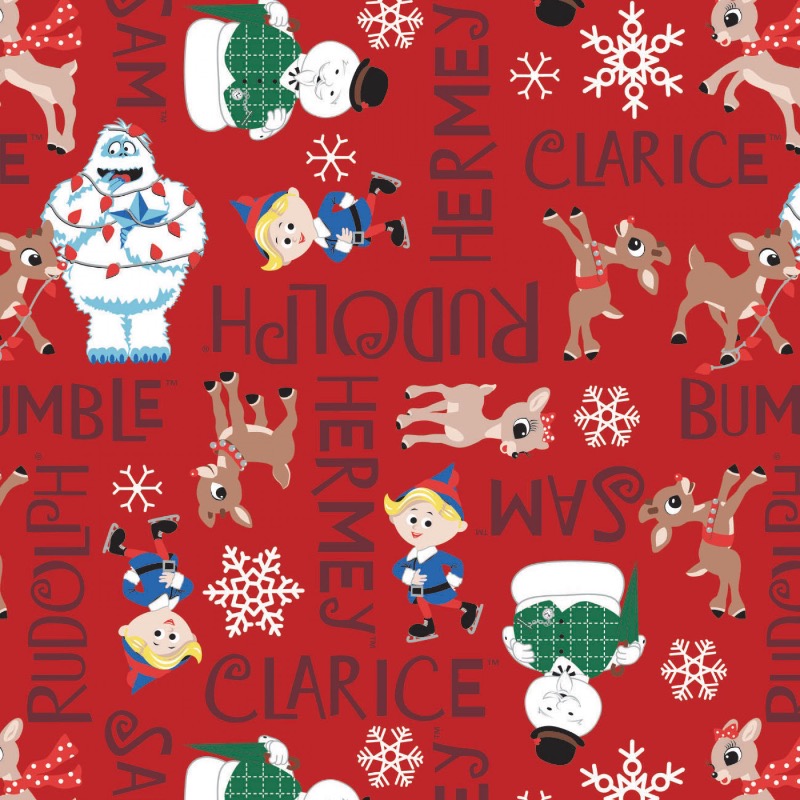 Rudolph Character Names Fabric - Red