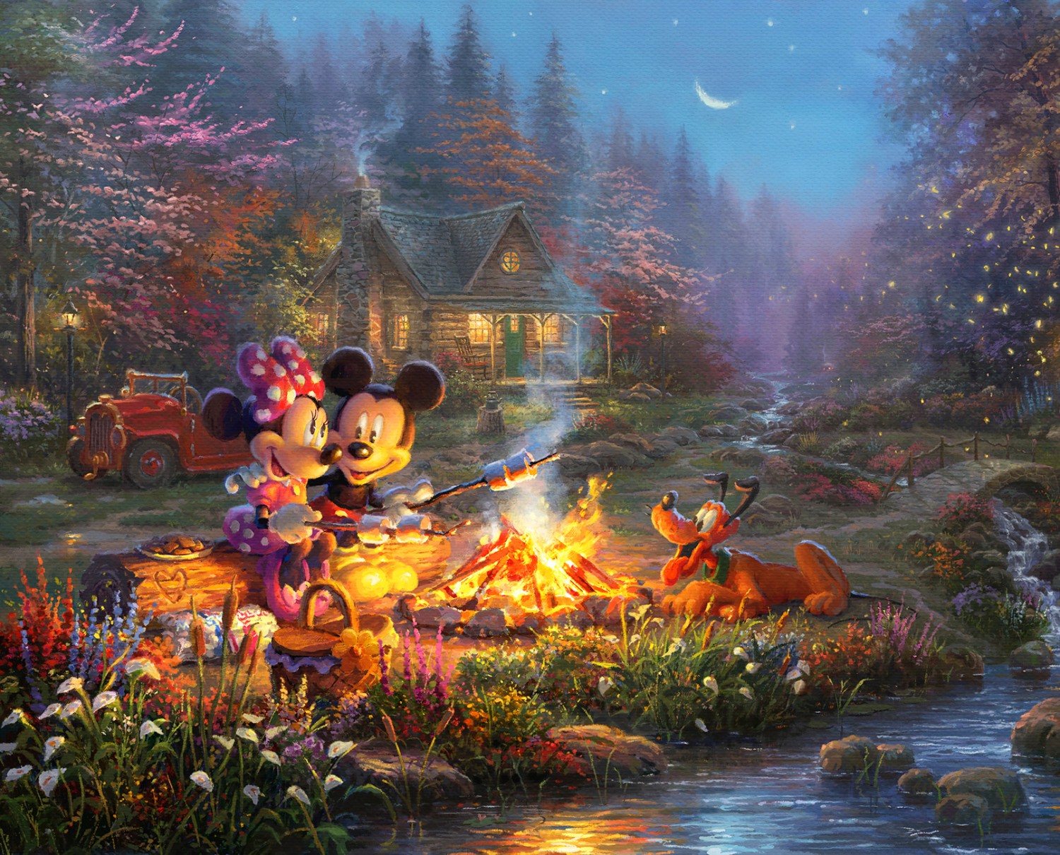 Disney Dreams Mickey and Minnie Mouse Sweetheart Campfire Panel