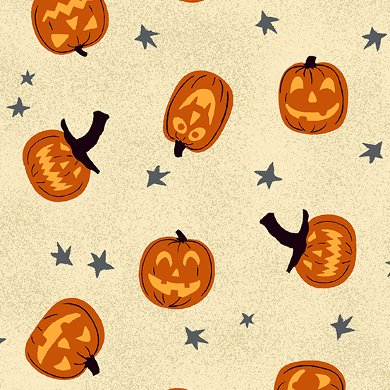 Midnight Haunt Jack-O-Lantern Fabric - Sand