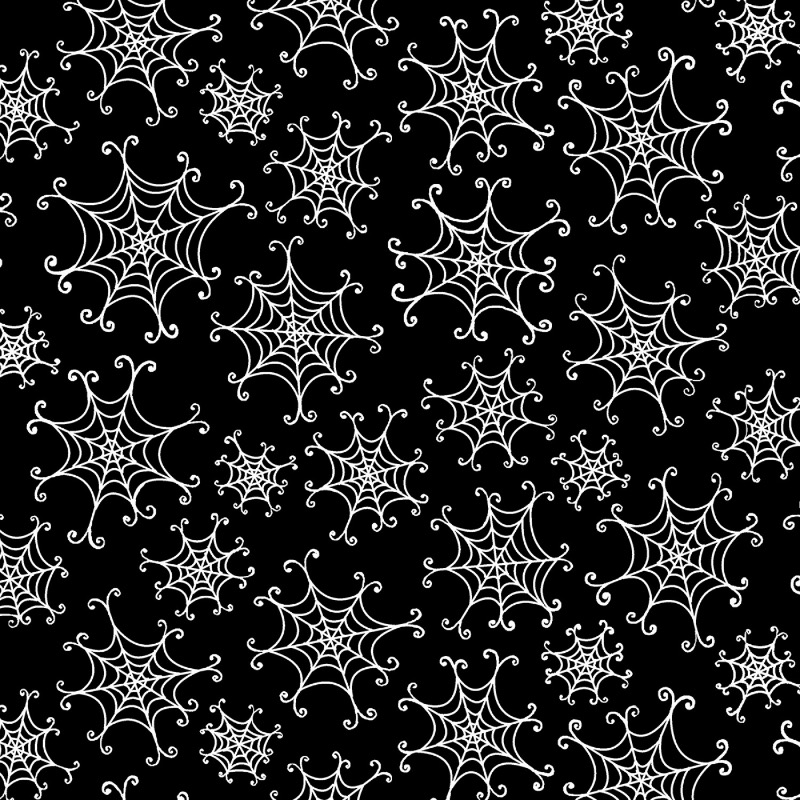 Here We Glow Black Tossed Spiderwebs Glow In The Dark Fabric