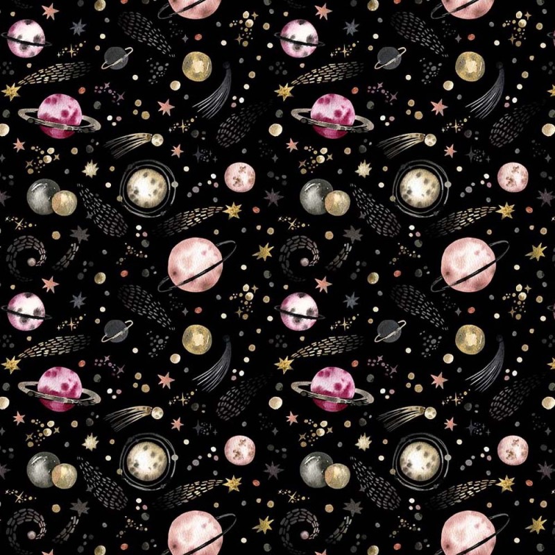 Black Space Planet Fabric