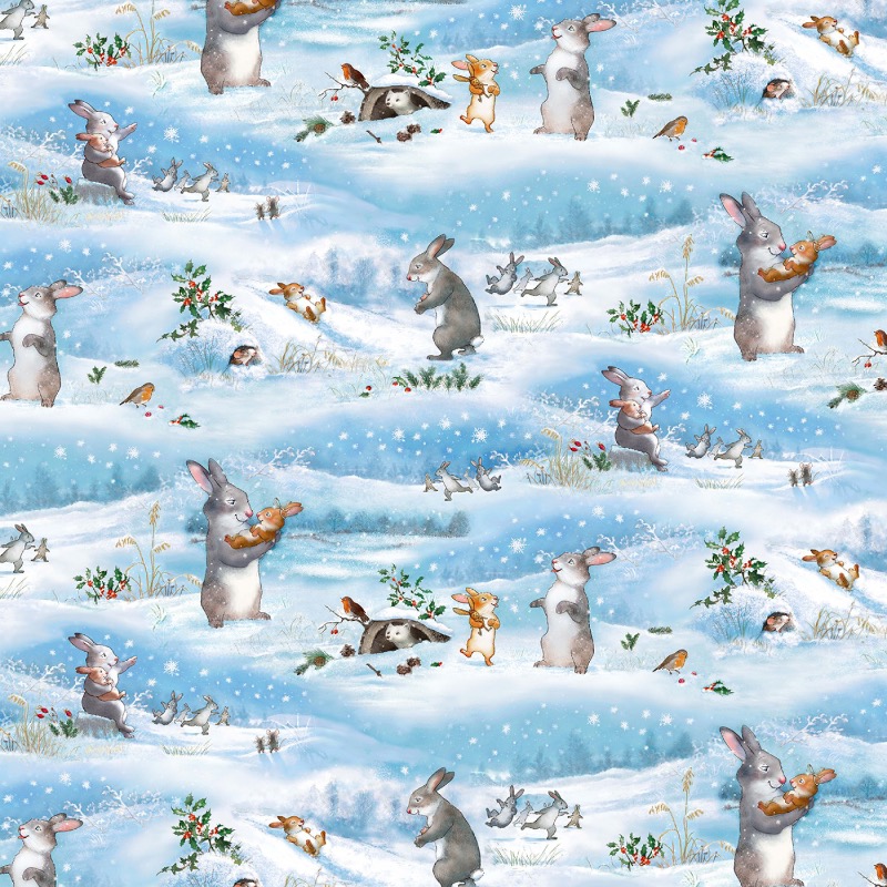 Blue Snow Play Day Fabric