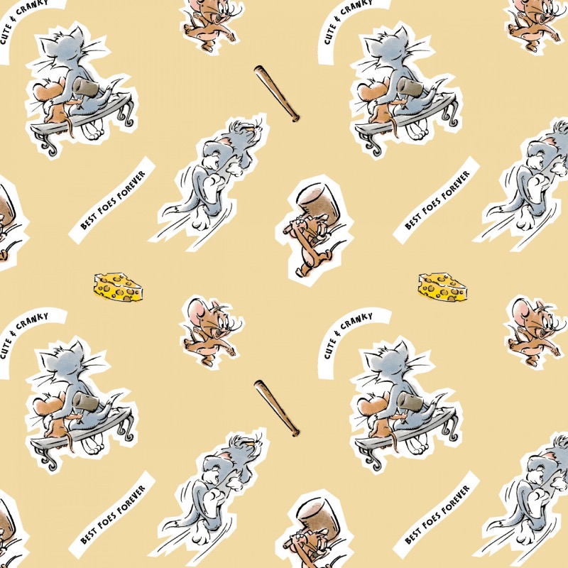 Yellow Tom and Jerry Foes Forever Fabric