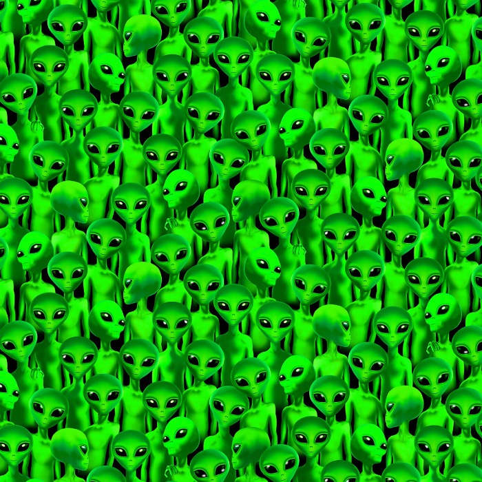 Green Packed Aliens Halloween Fabric