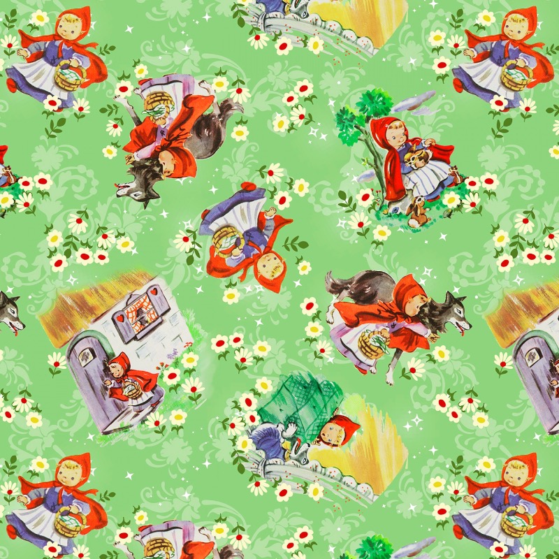 Vintage Storybook Little Red Riding Hood Fabric