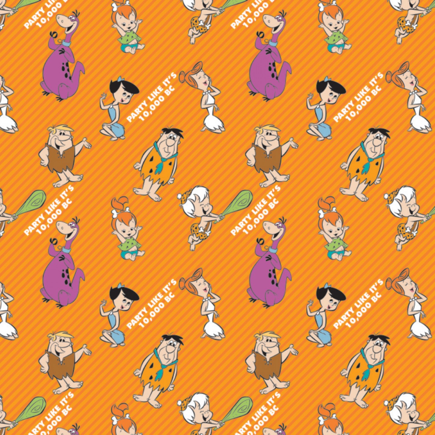The Flintstones Party on Stripes Fabric