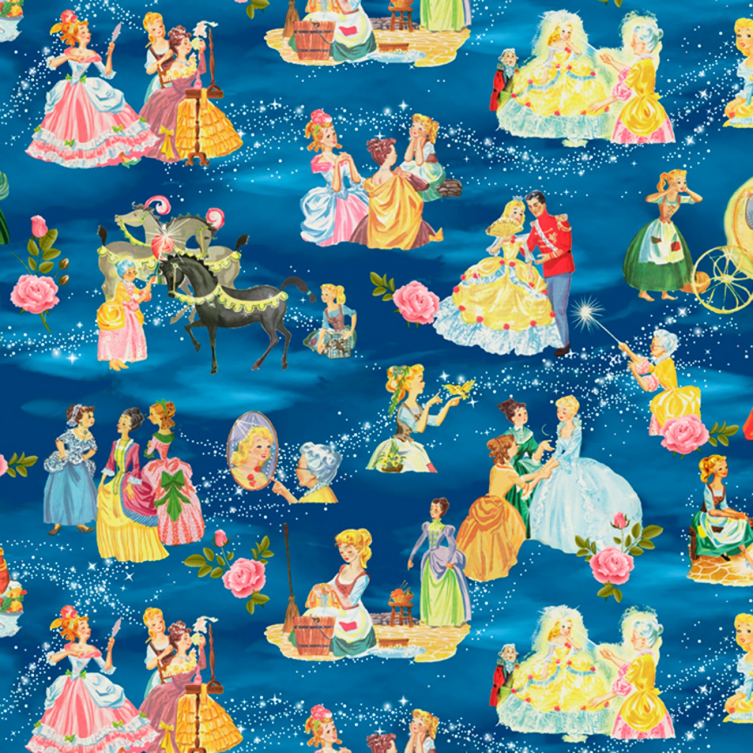 Vintage Storybook Cinderella's Tale Allover Fabric