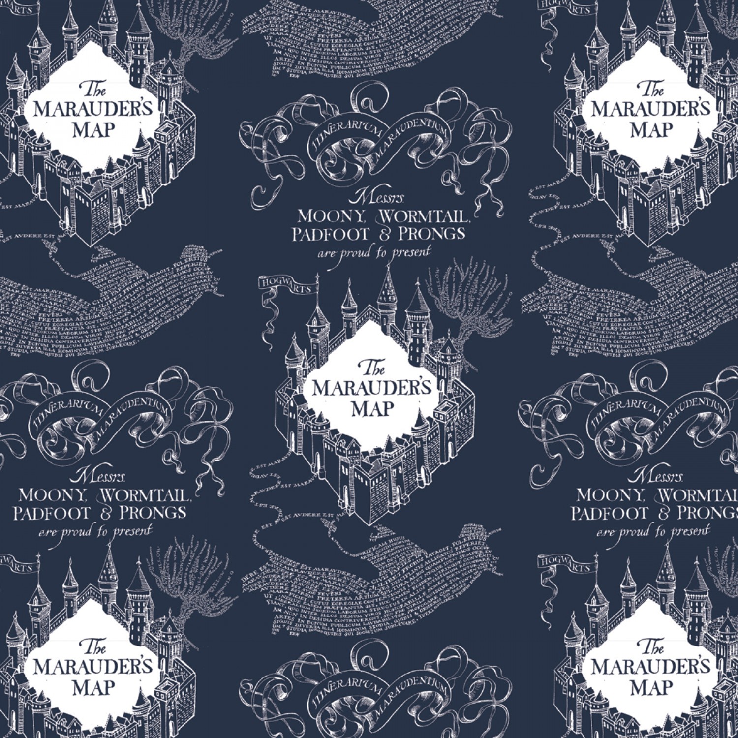 FLANNEL - Harry Potter Marauders Map Fabric - Navy