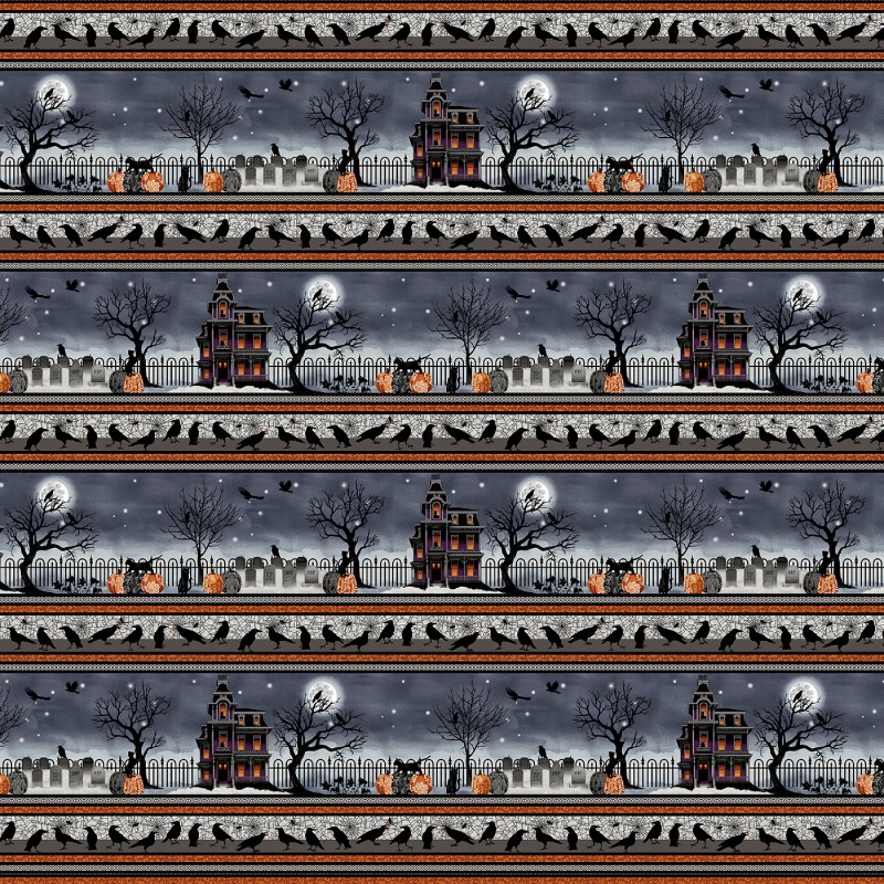 Spooky Night Black Border Fabric