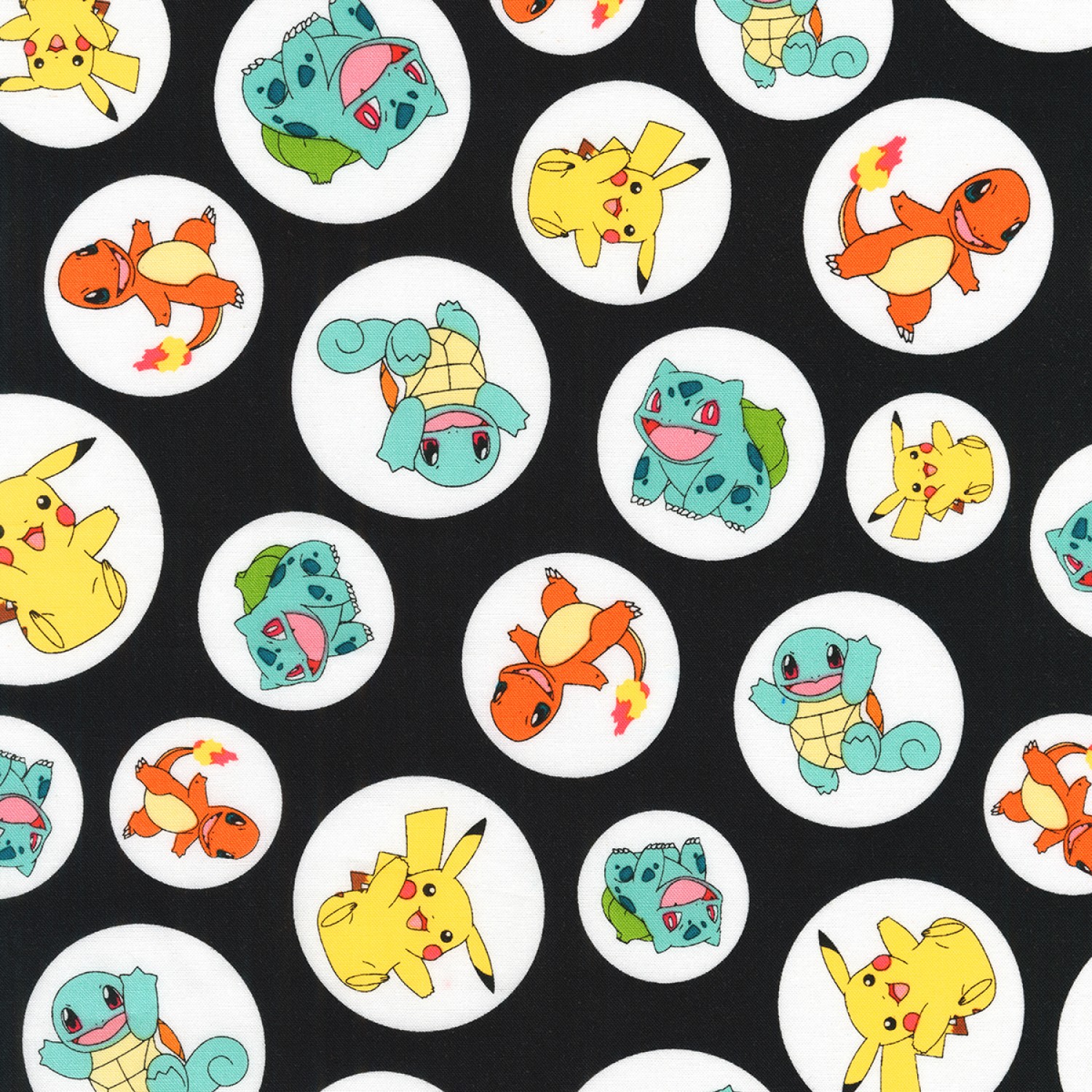 Black Pokemon Circles Fabric