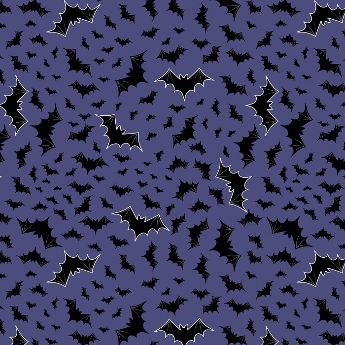 Blue Bats Halloween Fabric Glow in the Dark