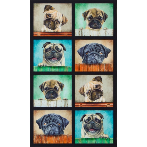 Sweet Puppy Pug Fabric Panel