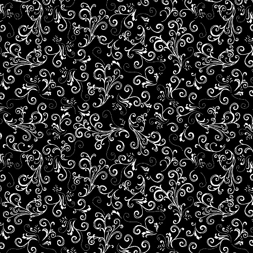Black and White Jewelled Scroll Fabric