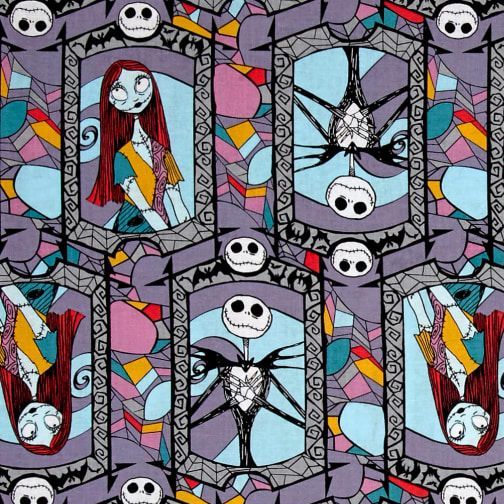 Nightmare Before Christmas Jack and Sally Stained Glass Window Fabric