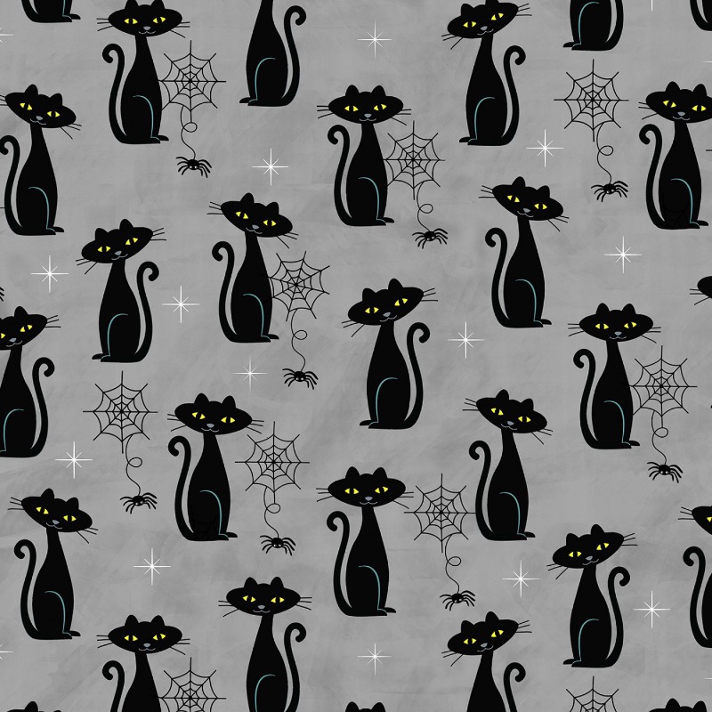 Hocus Pocus Cat Charms Fabric - Grey