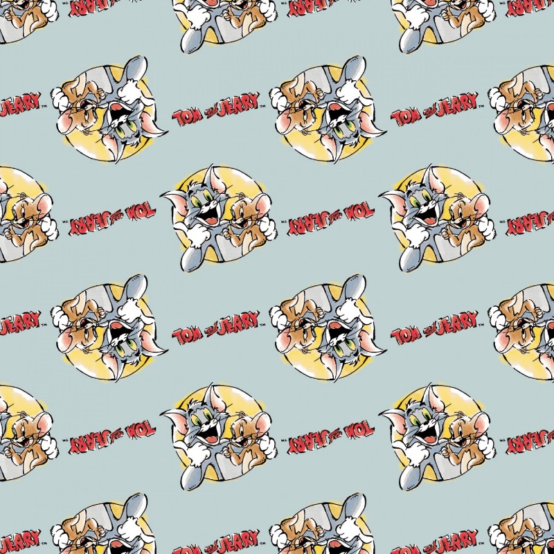 Light Blue Tom and Jerry Together Fabric
