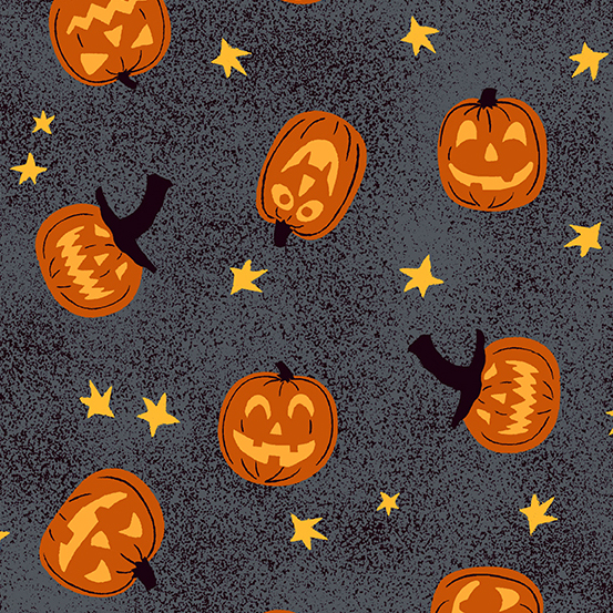 Midnight Haunt Jack-O-Lantern Fabric - Granite