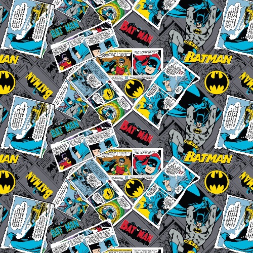 Grey DC Batman Collage Fabric