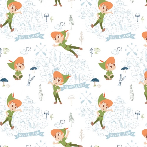 Disney White Peter Pan Neverland Adventures Fabric