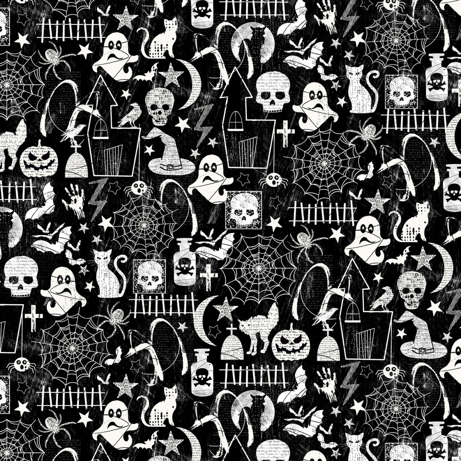 Black Halloween Glow in the Dark Fabric