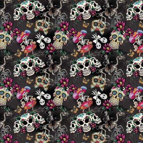 Day of the Dead Grey Fabric