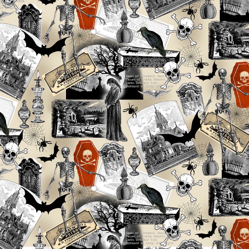 Nevermore Spooky Collage Fabric