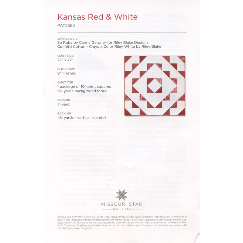 Missouri Star Kansas Red and White Quilt Pattern