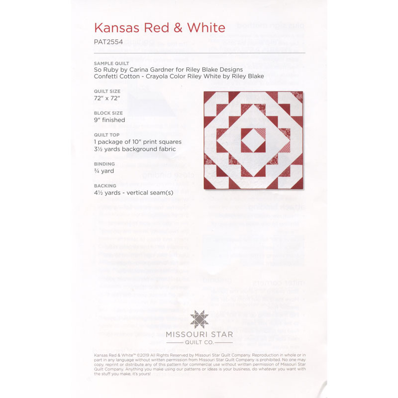 Missouri Star Kansas Red and White Quilt Pattern - The Quilt Shop