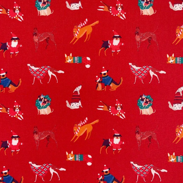 Christmas Dogs Red Fabric