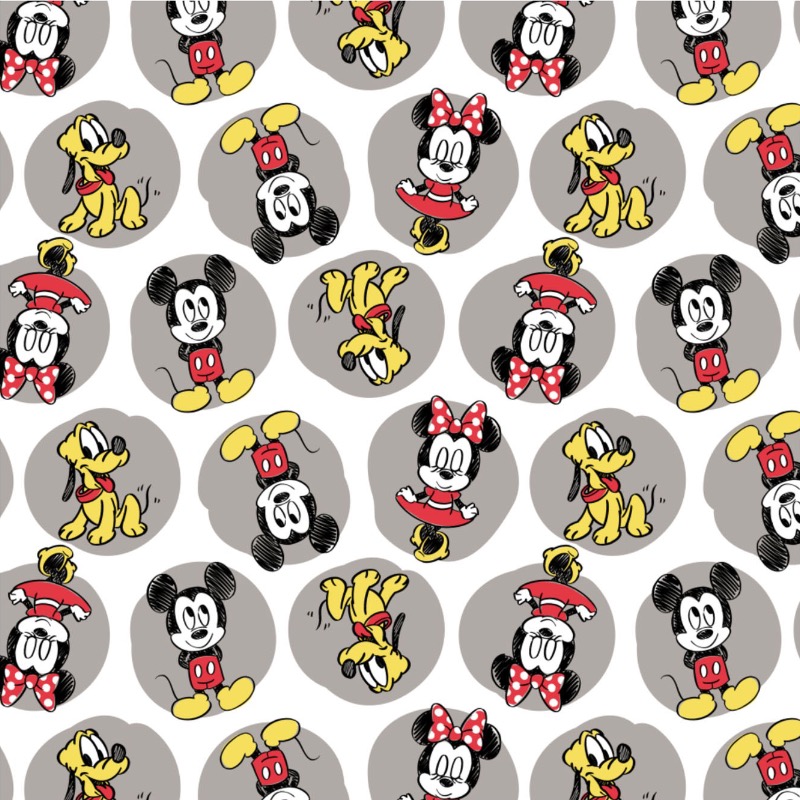 FLANNEL - Mickey, Minnie and Pluto Fabric - White