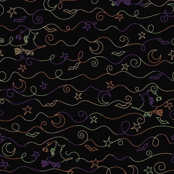 Hometown Halloween Multi Loopy Lines Fabric