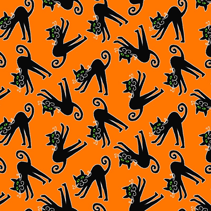 Here We Glow Orange Tossed Cats Glow In The Dark Fabric