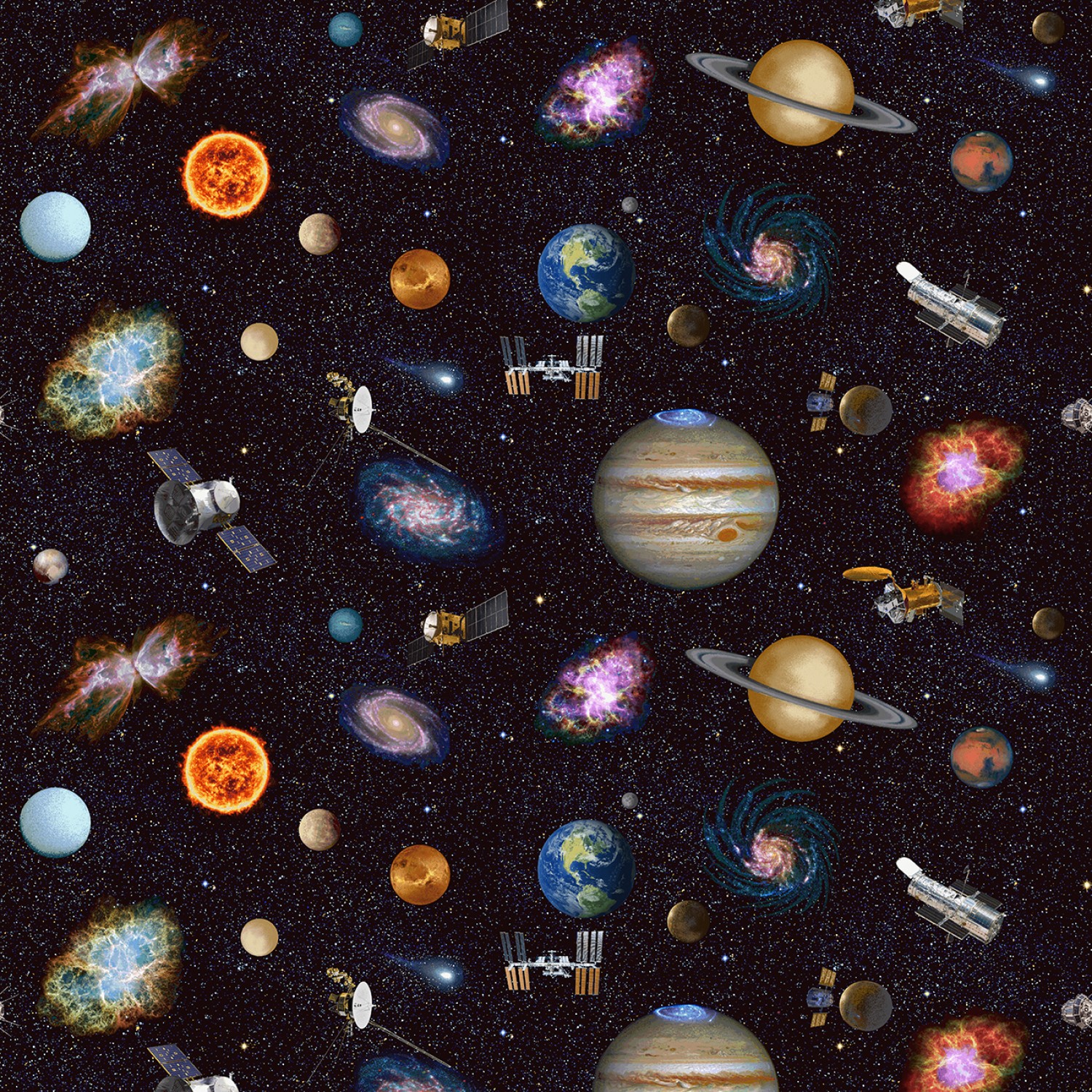 Planetary Missions Outer Space Fabric Large Print