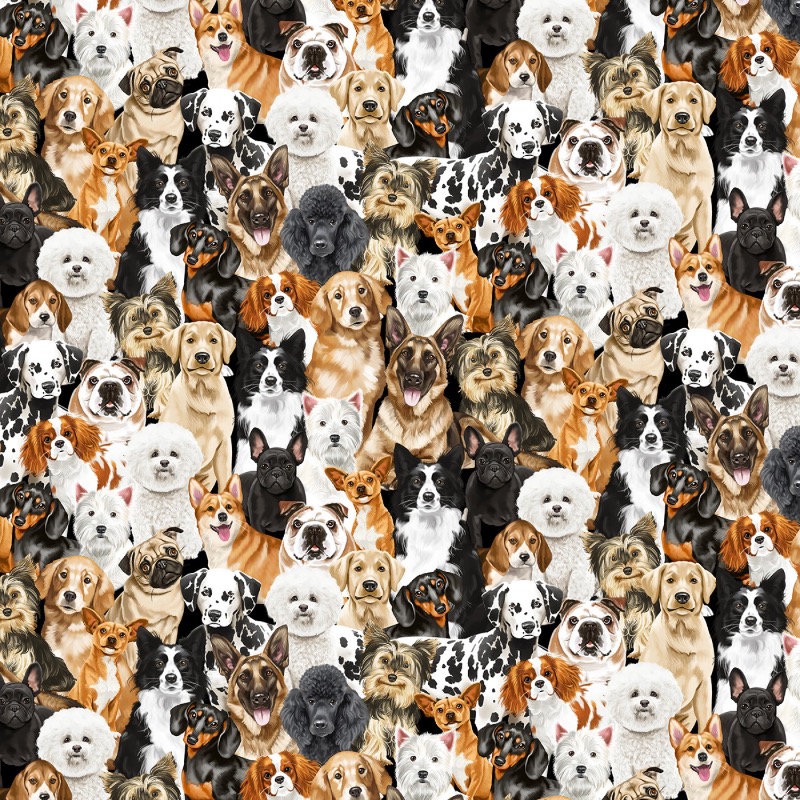 Packed Realistic Dogs Fabric