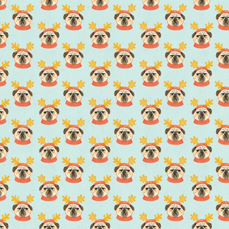 Bah Hum Pug Faces Christmas Fabric